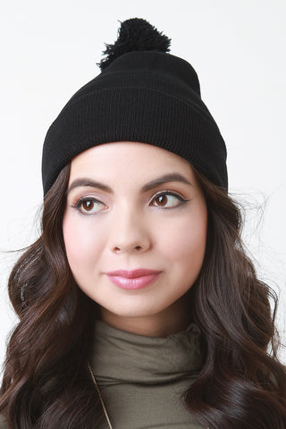 Pom Pom Thin Ribbed Beanie