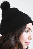 Pom Pom Thin Ribbed Beanie