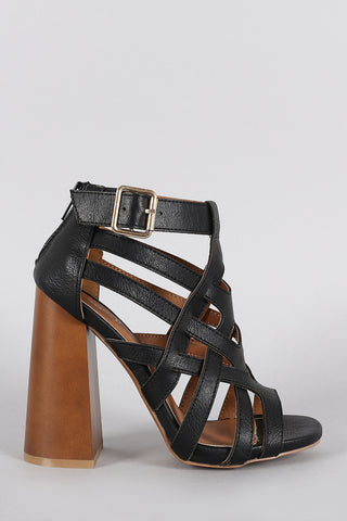 Qupid Caged Open Toe Seventies Slanted Heel