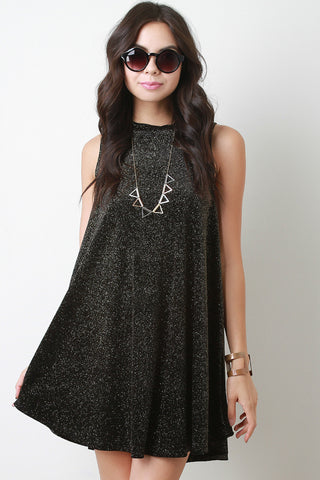 Velvet Glitter Sleeveless High Low Flare Cocktail Dress