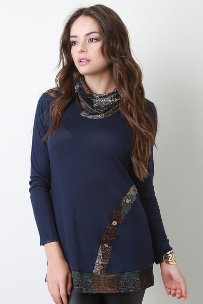 Quilt Panel Turtleneck Top