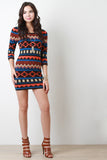 Tribal Print Sweater Quarter Sleeves Mini Bodycon Dress