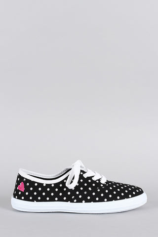 Qupid Polka Dot Round Toe Lace Up Sneaker