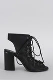 Corset Lace Up Peep Toe Mule Chunky Heel