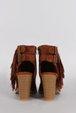 Qupid Falling Fringe Buckle Chunky Heel Mule