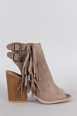 Qupid Falling Fringe Buckle Chunky Heel Mule