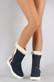 Faux Fur Round Toe Lug Sole Mid Calf Boots