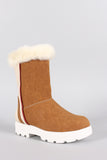 Faux Fur Round Toe Lug Sole Mid Calf Boots