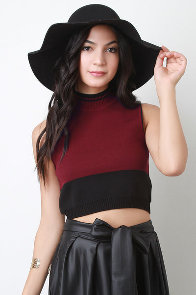 Colorblock Mock Neck Crop Top