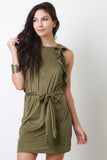 Ruffle Sleeve Vegan Suede Dress