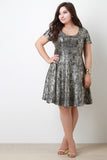 Metallic Print Skater Dress