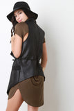 Vegan Leather Shearling Oversized Collar Sleeveless Belted Vest