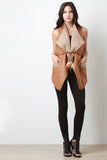 Vegan Leather Shearling Oversized Collar Sleeveless Belted Vest