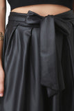 Vegan Leather Pleated High-Low Bow Skirt