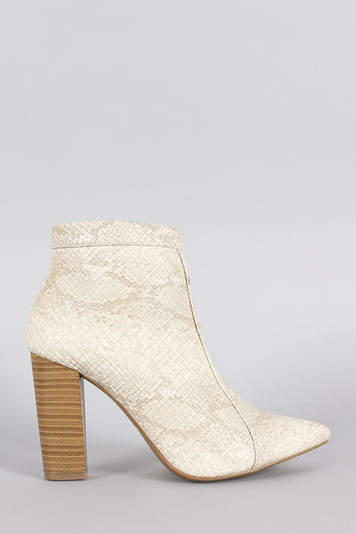 Wild Diva Lounge Snake Pointy Toe Heeled Ankle Boots