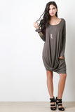 Long Sleeve Drape Hem Dress