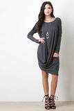 Long Sleeve Drape Hem Dress