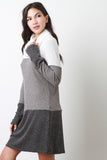 Cowl Neck Mixed Knit Sweater Dress