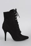 Wild Diva Lounge Suede Combat Lace Up Stiletto Booties