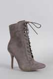 Wild Diva Lounge Suede Combat Lace Up Stiletto Booties