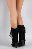 Liliana Suede Studded Fringes Cowgirl Chunky Heeled Mid Calf Boots