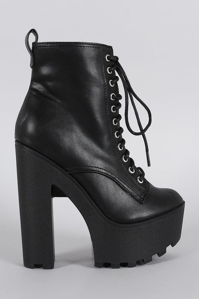 Breckelle Round Toe Chunky Heel Lace Up Booties