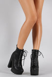 Breckelle Round Toe Chunky Heel Lace Up Booties