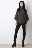 Button Ribbed Knit Turtleneck Poncho