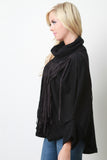 Fringe Turtleneck Round Hem Poncho Sweater