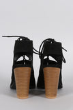 Qupid Suede Peep Toe Corset Lace Up Gladiator Chunky Heel