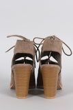 Qupid Suede Peep Toe Corset Lace Up Gladiator Chunky Heel