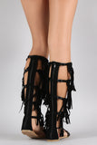 Suede Strappy Fringe Open Toe Gladiator Flat Sandal