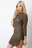 Stripe Knit Mock Neck Mini Dress