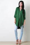 Suede Collar Zip Up Long Sleeves Oversized Top