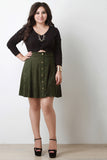 Button Down Suede A-Line Skirt