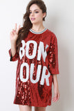 Bon Jour Sequin Short Sleeves Shift Dress