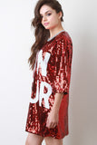 Bon Jour Sequin Short Sleeves Shift Dress