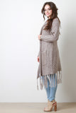 Chunky Knit Shawl Collar Tassel Hem Open Front Longline Cardigan