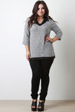 Marled Collar Quarter Sleeves Layered Contrast Top