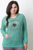 Marled Loose Knit Graphic Long Sleeves Hooded Top