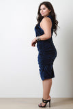 Ruched Velvet Sleeveless Midi Dress